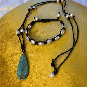 Turquoise and Pearl Necklace Set